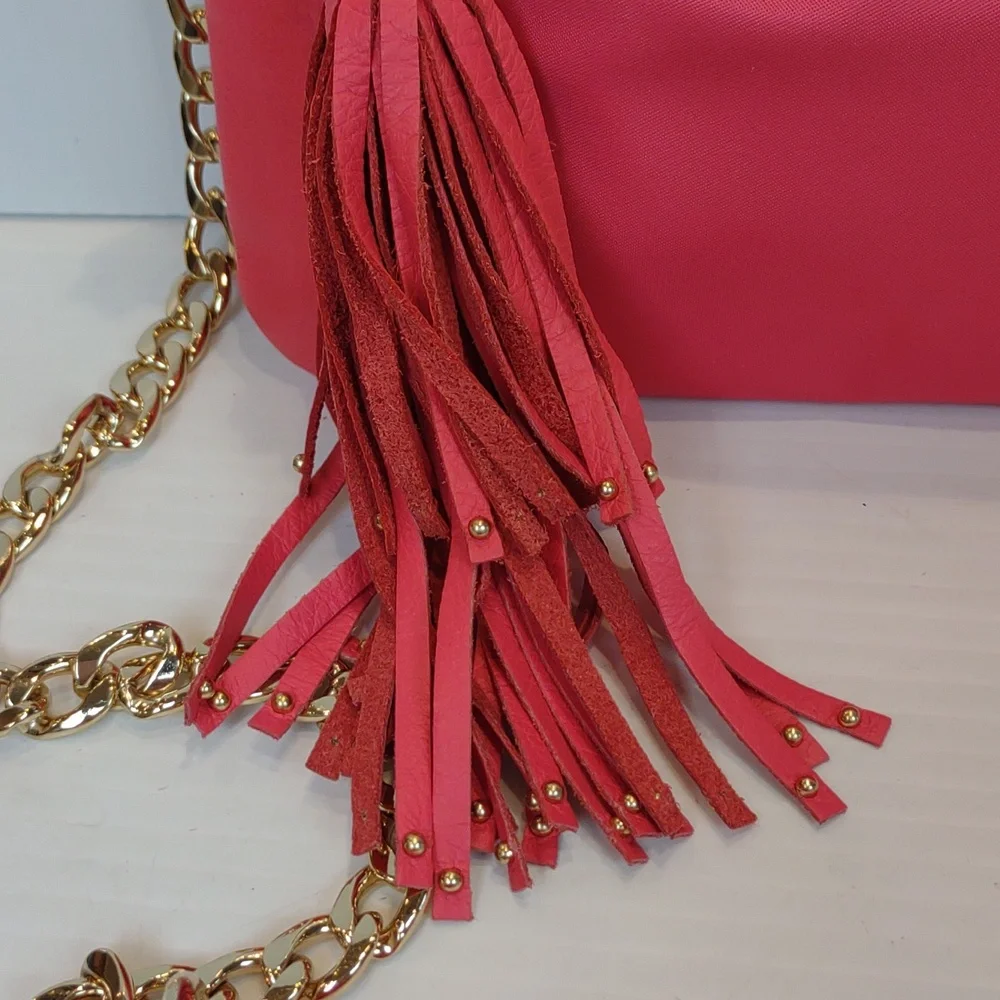 Juicy Couture Louisa Hot Pink Everyday Nylon Crossbody Bag Tassel Gold Chain